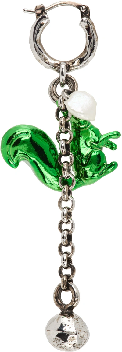 Acne Studios Silver & Green Squirrel Charm Single Earring In Bwf Antique Silver