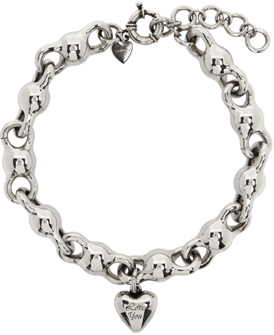 Acne Studios Silver Heart Charm Necklace In Bwf Antique Silver