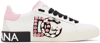 Dolce & Gabbana Portofino Vintage Leather Sneakers In 8z079 Bianco/rosa