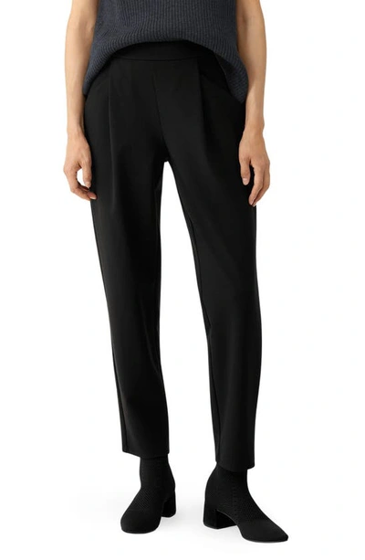 Eileen Fisher Pleated Cropped Flex Ponte Pants In Black