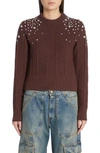 Golden Goose Cropped Cable-knit Crystal-embellished Sweater In Brown