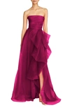 Theia Teresa Draped Strapless Gown In Sangria