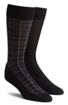 Hugo Boss Check Cotton Blend Socks In Black