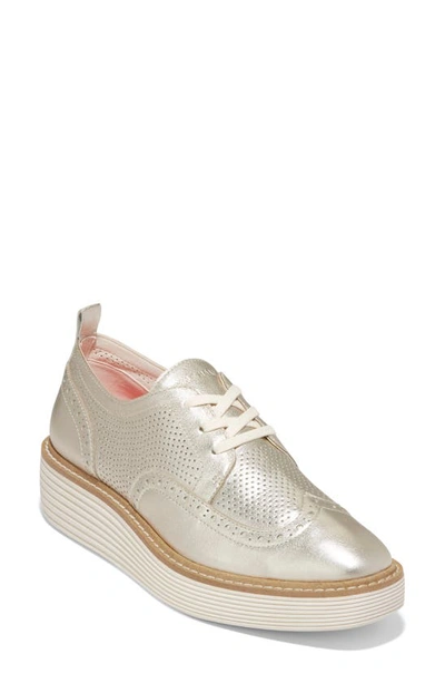 Cole Haan Women's Lace Up Platform Brogue Wingtip Oxford Flats In Gold Talca-ivory