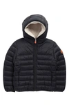 Save The Duck Rob Hooded Puffer Coat In Black Ginger Lining