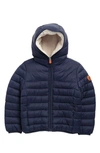 Save The Duck Rob Hooded Puffer Coat In Navy Blue