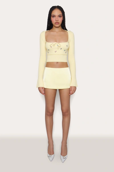 Danielle Guizio Ny Satin Mini Skirt In Pale Yellow