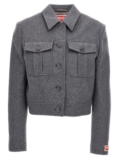 Kenzo England Wool Blend Utility Jacket In Gray