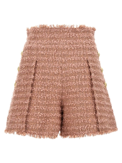 Balmain Button-embossed Tweed Shorts In Pink