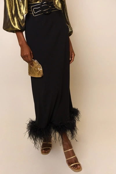 Rixo London Kelly Feathered-trim Straight Skirt In Black