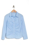 Nanette Lepore Ruched Button-up Shirt In Chambray Blue