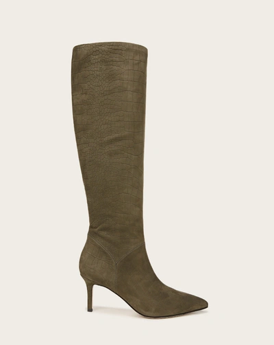 Veronica Beard Lexington Croco Stiletto Knee Boots In Khaki