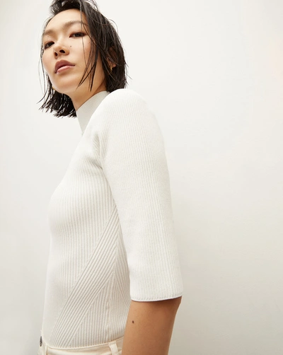 Veronica Beard Pernia Rib-knit Turtleneck Pullover Top In Off-white