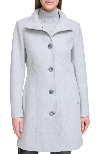 Calvin Klein Stand Collar Felted Coat In Light Grey