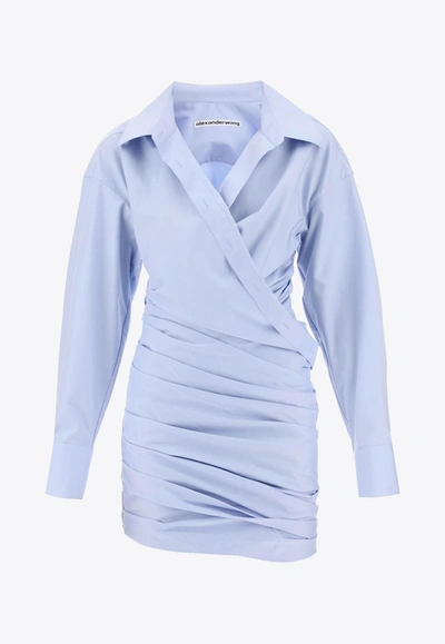 Alexander Wang Draped Mini Shirt Dress In Light Blue