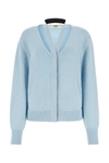Fendi Light-blue Wool Blend Cardigan With Deep V Neckline In Blue