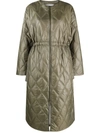 Ganni Quilted Shell Coat In Green