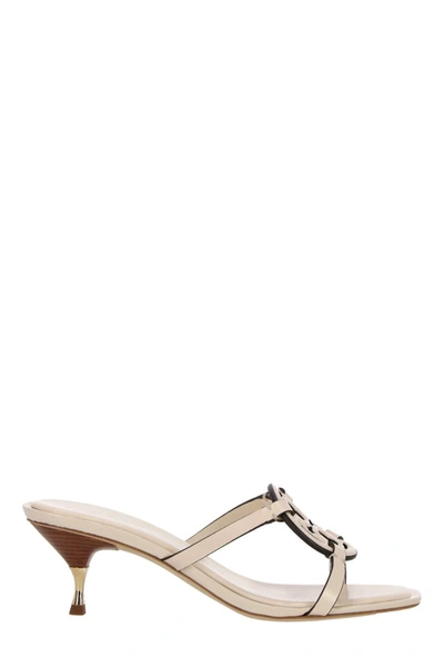 Tory Burch Logo Detailed Heeled Sandals In Cream