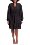 London Times Ruffle Long Sleeve Dress In Black