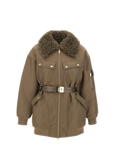 Elisabetta Franchi Aviator Down Jacket In Beige