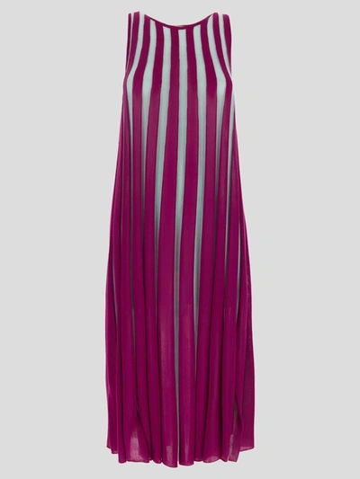 Drumohr Pleated Knit Midi Dress In Purple
