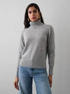 White + Warren Ribbed Trim Cashmere Turtleneck In Grey Heather