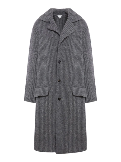 Bottega Veneta Felted Wool Knitted Coat In Grey