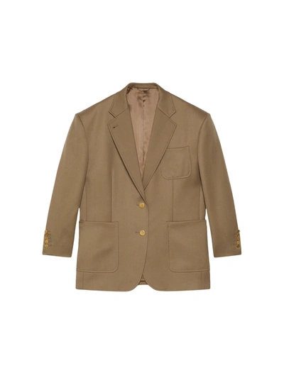 Gucci Single-breasted Horsebit-detail Wool Blazer In Beige