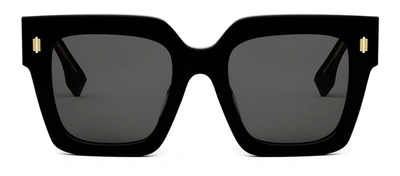 Fendi Roma Fe 40101i 01a Black Square Sunglasses In Grey
