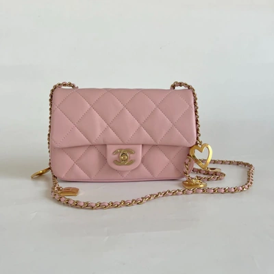 Pre-owned Chanel Pink Leather Classic Quilted Heart Charm Flap Bag