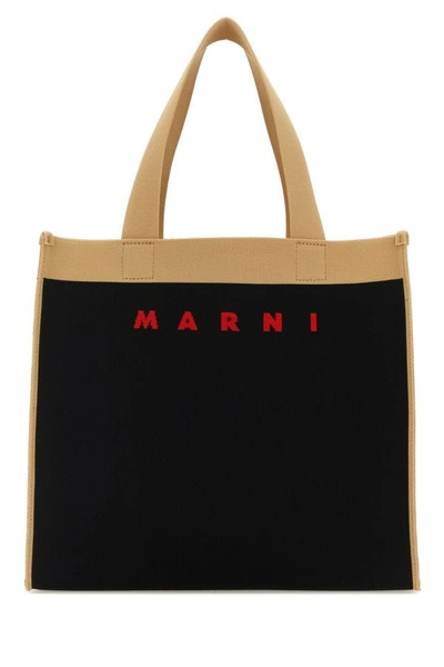 Marni Man Two-tone Jacquard Shopping Bag In Multicolor