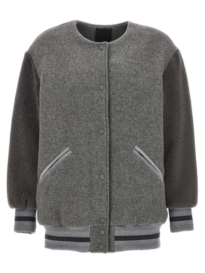 Givenchy Logo Bomber Jacket Casual Jackets, Parka Gray In Grey