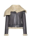 Jw Anderson Fleece-collar Leather Jacket In Grey Off White