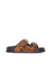 Marine Serre Fabric And Leather Flat Sandals In Oriental Oriole