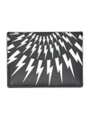 Neil Barrett Leather Fair-isle Thunderbolt Card Holder In Black