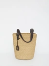 Saint Laurent Panier Small Leather-trimmed Raffia Tote In Brown