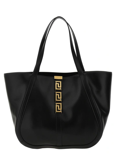 Versace Greca Goddess Large Calfskin Tote Bag In Black