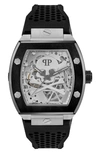 PHILIPP PLEIN THE $KELETON SILICONE STRAP WATCH, 44MM