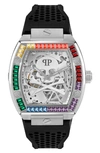 PHILIPP PLEIN THE SKELETON SILICONE STRAP WATCH, 44MM