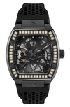 PHILIPP PLEIN THE SKELETON SILICONE STRAP WATCH, 44MM