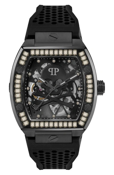 PHILIPP PLEIN THE SKELETON SILICONE STRAP WATCH, 44MM