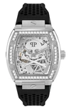 PHILIPP PLEIN THE SKELETON SILICONE STRAP WATCH, 44MM