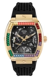 PHILIPP PLEIN THE SKELETON SILICONE STRAP WATCH, 44MM