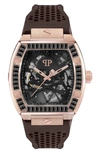 PHILIPP PLEIN THE SKELETON SILICONE STRAP WATCH, 44MM