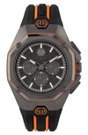 PHILIPP PLEIN OCTAGON SILICONE STRAP CHRONOGRAPH WATCH, 44MM