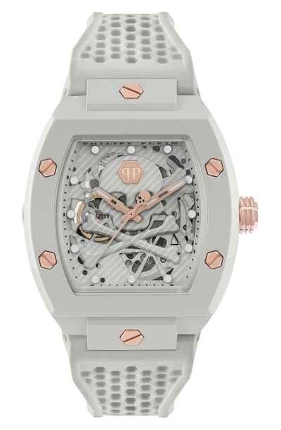 PHILIPP PLEIN THE $KELETON CERAMIC SILICONE STRAP WATCH, 44MM