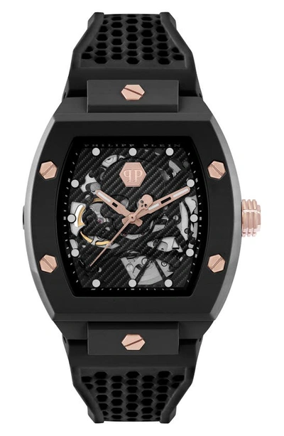 PHILIPP PLEIN THE $KELETON CERAMIC SILICONE STRAP WATCH, 44MM