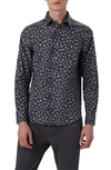 Bugatchi Julian Shaped Fit Leaf Print Stretch Cotton Button-up Shirt In Chestnut