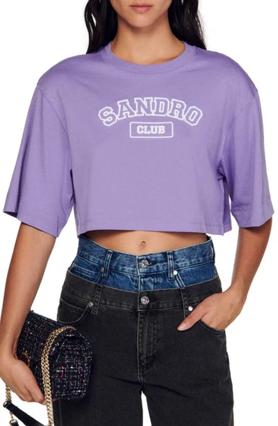Sandro Logo-embroidered Cropped Cotton T-shirt In Mauve