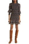 Veronica Beard Farha Printed Cotton Mini Dress In Black Multi